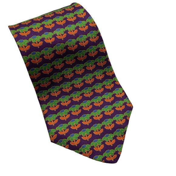 Tommy Hilfiger Tie Men's Purple Green Orange Flowers 100% Silk 57" x 4" USA Y2K - Picture 2 of 7